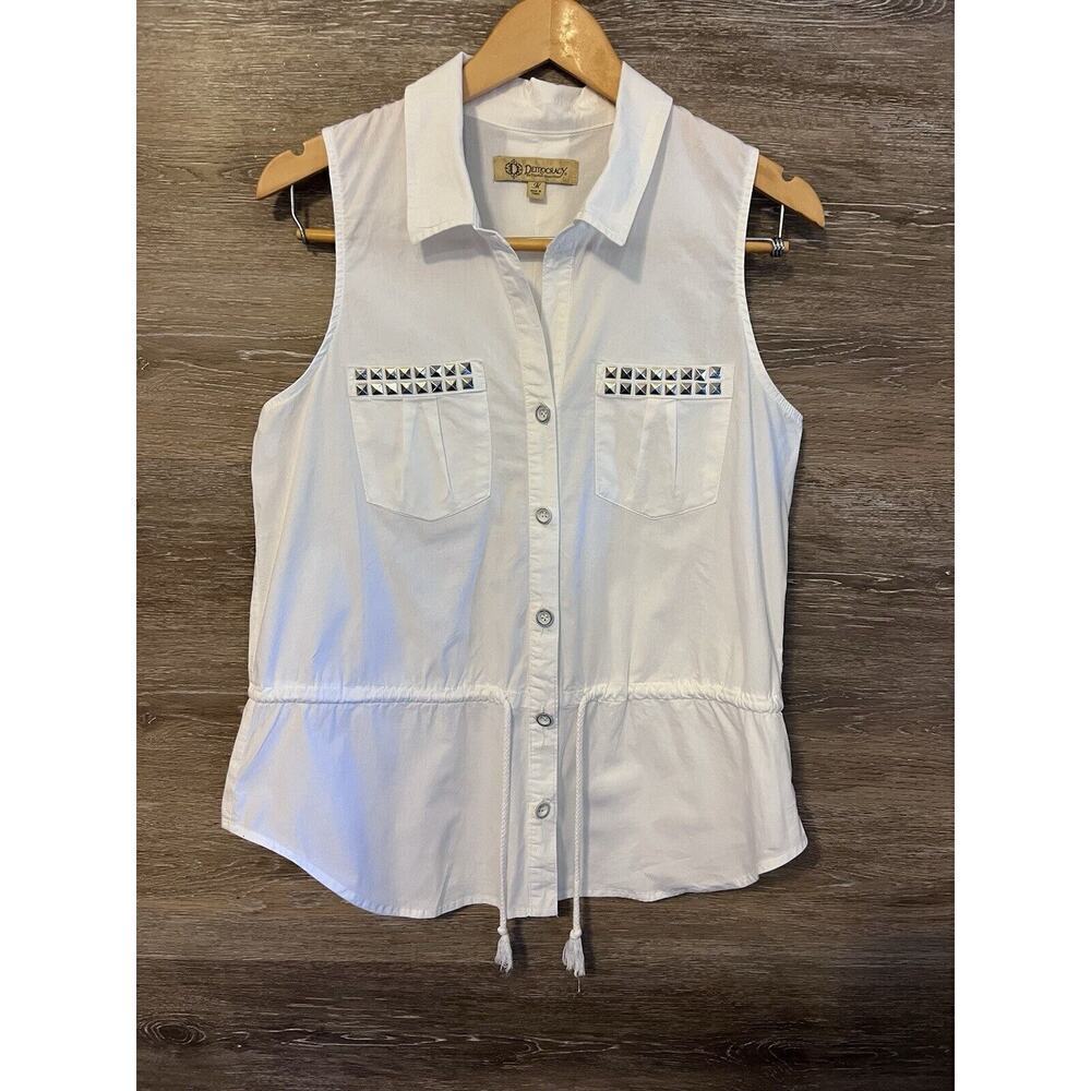Democracy White Sleeveless Top Poplin Studded Sz medium Layering Fitted Waist